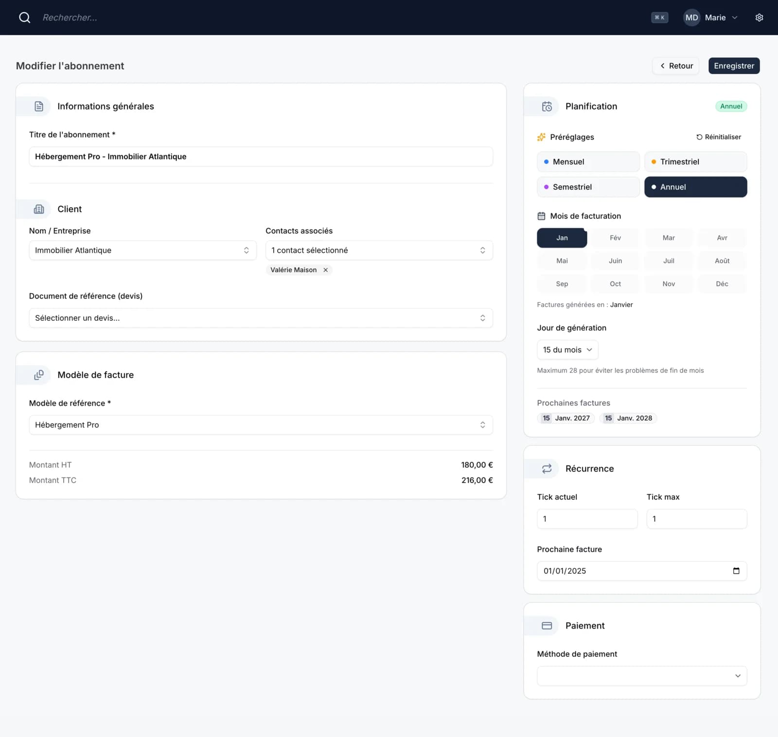 Facturation récurrente